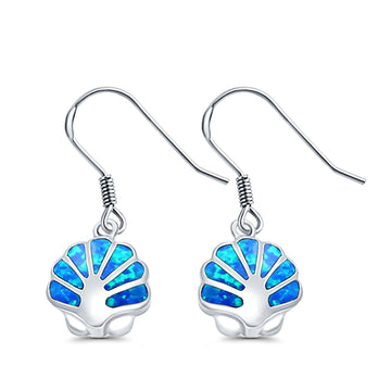 Drop Dangle Seashell Earrings Lab Created Blue Opal 925 Sterling Silver(15mm)